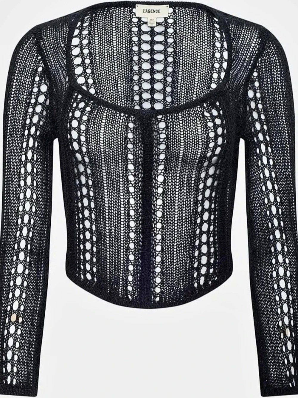 L'AGENCE Orine Pointelle-Knit Top Black Long Sleeve